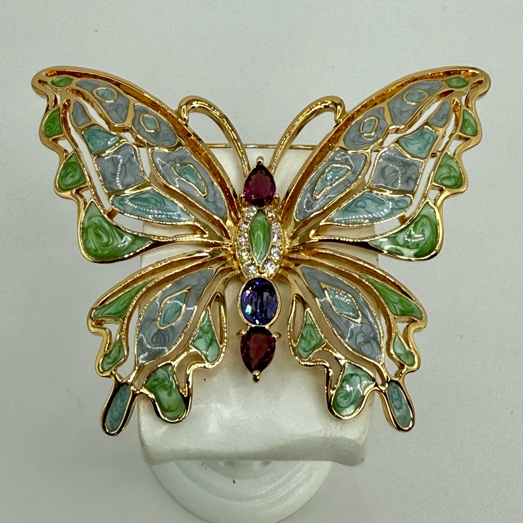 Bob Mackie Rhinestone Enamel Butterfly Brooch Signed Designer Statement Jewelry